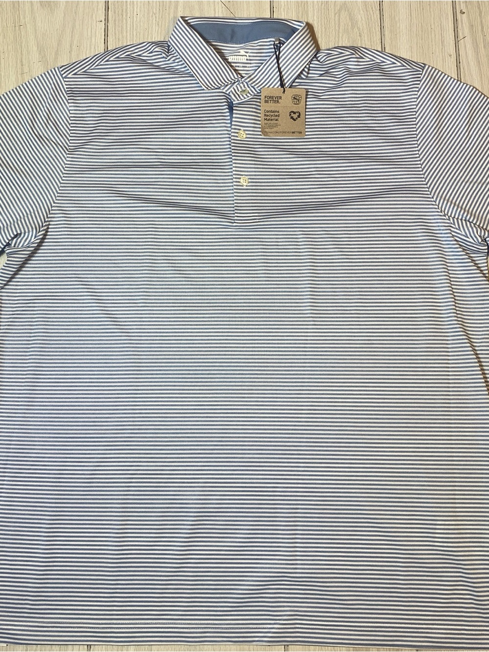 NWT Puma Isle Pique Polo Shirt Men's XL Zen Blue-White Striped Golf 624472 07
